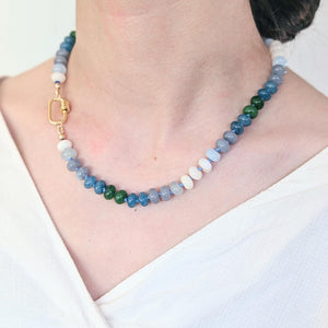 Vibrant Hand-Knotted Silk Cord Necklace with Pink & Blue Candy Stone Beads - Handmade Crystal Jewelry