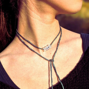 Moonlight Glass Bead Choker: Adjustable Silk Necklace with Bow | Dainty Naturalist Jewelry