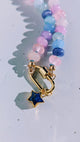 Celestial Lapis Lazuli & Jade Necklace: Pastel Beaded Star Jewelry with Gold Carabiner