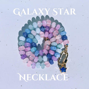 Celestial Lapis Lazuli & Jade Necklace: Pastel Beaded Star Jewelry with Gold Carabiner