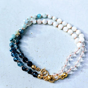 Handmade Gemstone Bracelet – Aquamarine, Amazonite, Mother of Pearl & Quartz Beads