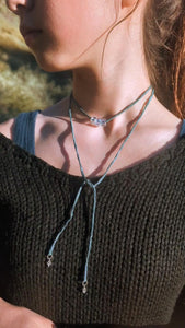 Moonlight Glass Bead Choker: Adjustable Silk Necklace with Bow | Dainty Naturalist Jewelry