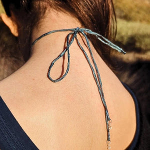 Moonlight Glass Bead Choker: Adjustable Silk Necklace with Bow | Dainty Naturalist Jewelry