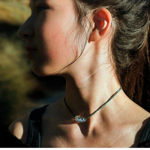 Moonlight Glass Bead Choker: Adjustable Silk Necklace with Bow | Dainty Naturalist Jewelry