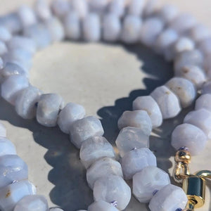 Handcrafted Blue Lace Agate Necklace: Calming Energy Healing Stone with 14k Gold Filled Clasp