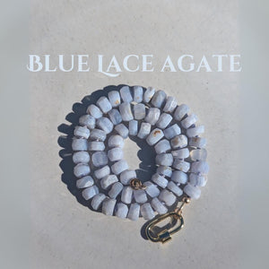 Handcrafted Blue Lace Agate Necklace: Calming Energy Healing Stone with 14k Gold Filled Clasp