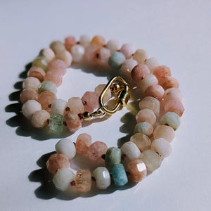 Handcrafted Morganite Boho Necklace - Natural Stone Silk Knotted Jewelry - Elegant Gift for Her