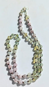 Dainty Prehnite & Kunzite Boho Gemstone Necklace - Hand Knotted Spring Fashion Jewelry Gift