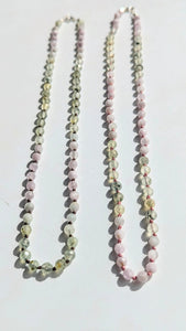 Dainty Prehnite & Kunzite Boho Gemstone Necklace - Hand Knotted Spring Fashion Jewelry Gift