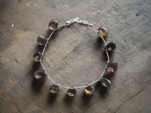 Delicate Smokey Quartz Bracelet - Boho Chic Minimalist Jewelry for November Birthstone Gifts